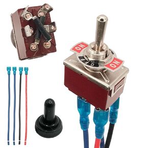 Momentary Reverse Polarity Switch 12V 30A | DPDT 4-Pin (ON)-Off-(ON) Toggle Switch with Waterproof Cap | Motor Control Switch for Trailers, Power Tongue Jacks, & Motors | Heavy-Duty 10,000 Cycles