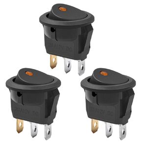 AutoEC 3pc 12V 20A Car Truck Round Rocker Toggle LED Switch Blue Light SPST On-off Control