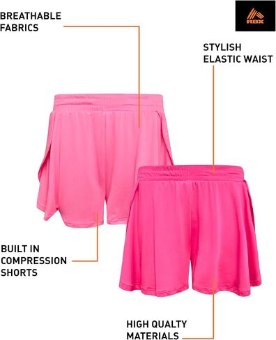 شورتات الدلفين الفاتحة لـ RBX Girls - 2 Pack Athletic Performance Shorts Flutter Flutter Flutter for Girls (الأحجام: 4-16) in Kuwait