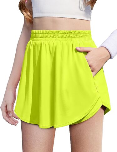 Zaclotre Girls Athletic Shorts with Zipper Pockets 2 in 1 Flowy Skirt Overlay Kids Running Workout Soccer Sports Shorts in Kuwait