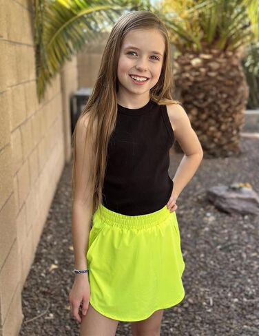 Zaclotre Girls Athletic Shorts with Zipper Pockets 2 in 1 Flowy Skirt Overlay Kids Running Workout Soccer Sports Shorts in Kuwait