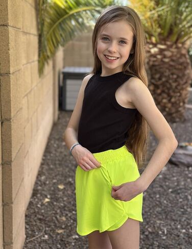 Zaclotre Girls Athletic Shorts with Zipper Pockets 2 in 1 Flowy Skirt Overlay Kids Running Workout Soccer Sports Shorts in Kuwait