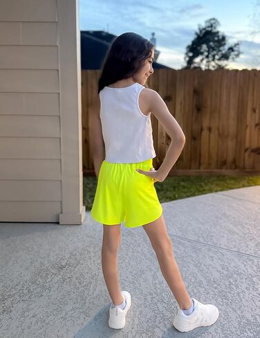 Zaclotre Girls Athletic Shorts with Zipper Pockets 2 in 1 Flowy Skirt Overlay Kids Running Workout Soccer Sports Shorts in Kuwait
