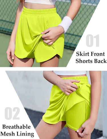 Zaclotre Girls Athletic Shorts with Zipper Pockets 2 in 1 Flowy Skirt Overlay Kids Running Workout Soccer Sports Shorts in Kuwait