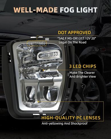 BICYACO Led Fog Lights 5202 w/Bulbs Compatible with Silverado 1500 2500 3500 2008-2014/ Avalanche 2007-2011 / Suburban 2007-2014/ Tahoe 2007-2014/ GMC 07-15 Sierra/Yukon w/Off-Road Package - Chrome in Saudi Arabia