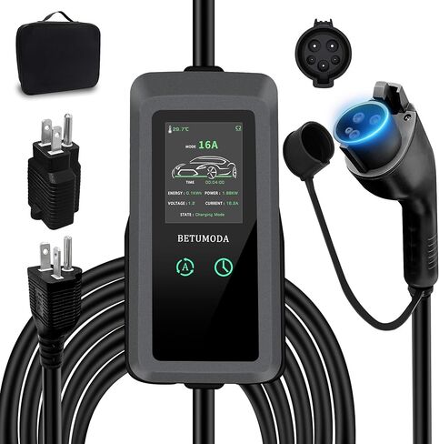 Level 1 &2 EV Charger, 16A, Adjustable Current & Timing Delay, 25FT, 110V–240V, NEMA 5-15 & 6-20 Plugs, J1772 Electric Car Charger for All EVs/PHEVs(Tesla Needs Adapter) in Saudi Arabia