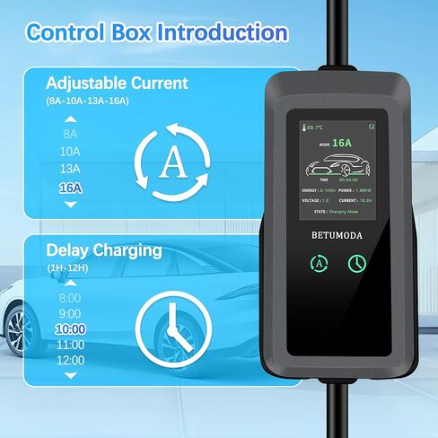 Level 1 &2 EV Charger, 16A, Adjustable Current & Timing Delay, 25FT, 110V–240V, NEMA 5-15 & 6-20 Plugs, J1772 Electric Car Charger for All EVs/PHEVs(Tesla Needs Adapter) in Saudi Arabia