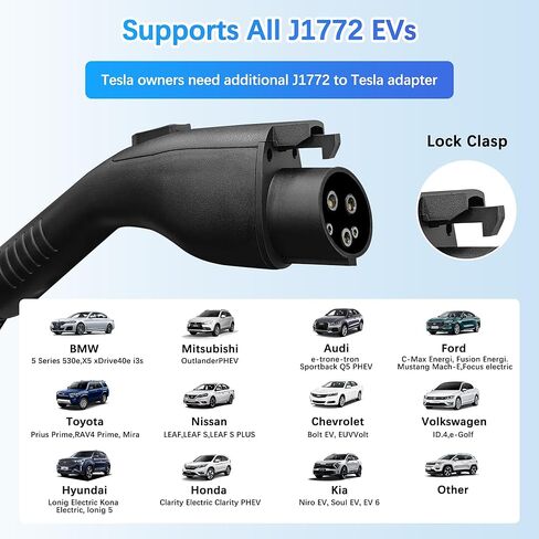 Level 1 &2 EV Charger, 16A, Adjustable Current & Timing Delay, 25FT, 110V–240V, NEMA 5-15 & 6-20 Plugs, J1772 Electric Car Charger for All EVs/PHEVs(Tesla Needs Adapter) in Saudi Arabia