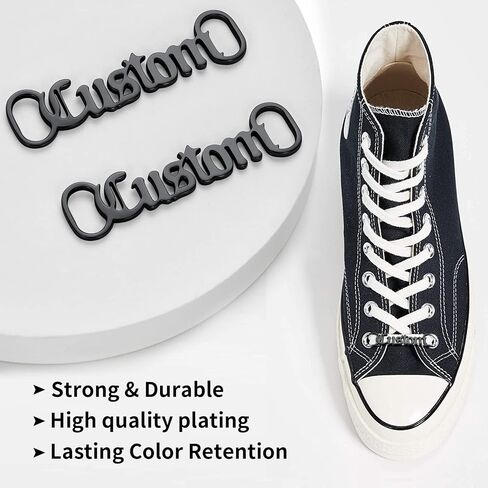 Personalized 2Pcs Sneaker Shoelace Buckle Stainless Steel/Black/18K Gold Plated Shoe Buckles Shoelace Decoration Nameplate DIY Charms Accessories, Send Gift Box in Saudi Arabia