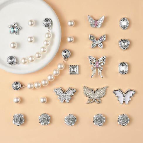 25Pcs Bling Shoe Charms for Women, Sparkling Butterfly Shoe Accessories, Cute Rose Flower Charms, Girly Pearl Shoe Chains Decoration for Party Favor in Saudi Arabia