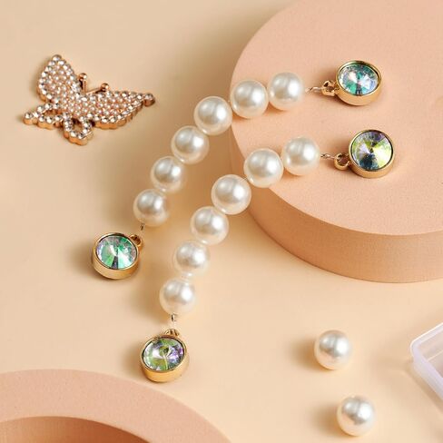 25Pcs Bling Shoe Charms for Women, Sparkling Butterfly Shoe Accessories, Cute Rose Flower Charms, Girly Pearl Shoe Chains Decoration for Party Favor in Saudi Arabia