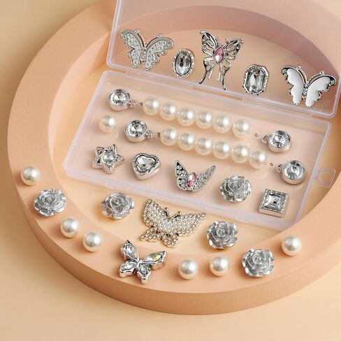 25Pcs Bling Shoe Charms for Women, Sparkling Butterfly Shoe Accessories, Cute Rose Flower Charms, Girly Pearl Shoe Chains Decoration for Party Favor in Saudi Arabia