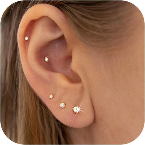 Small Gold Stud Earrings Set for Women Men, Hypoallergenic Cubic Zirconia Mini Stud Earrings for Women, 14K Gold Plated Tiny Cartilage Earrings Set for Multiple Piercing 5 Earrings Pack in Kuwait