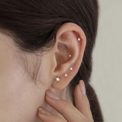 Small Gold Stud Earrings Set for Women Men, Hypoallergenic Cubic Zirconia Mini Stud Earrings for Women, 14K Gold Plated Tiny Cartilage Earrings Set for Multiple Piercing 5 Earrings Pack in Kuwait