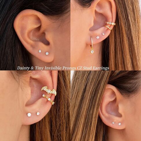 Small Gold Stud Earrings Set for Women Men, Hypoallergenic Cubic Zirconia Mini Stud Earrings for Women, 14K Gold Plated Tiny Cartilage Earrings Set for Multiple Piercing 5 Earrings Pack in Kuwait