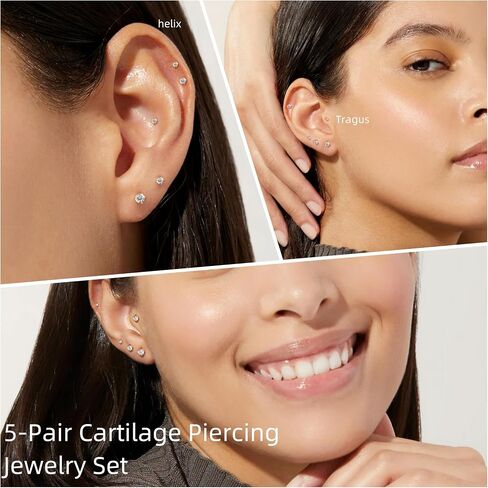 Small Gold Stud Earrings Set for Women Men, Hypoallergenic Cubic Zirconia Mini Stud Earrings for Women, 14K Gold Plated Tiny Cartilage Earrings Set for Multiple Piercing 5 Earrings Pack in Kuwait