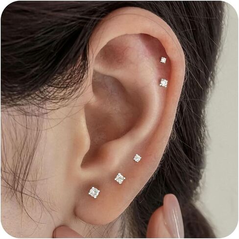 Small Gold Stud Earrings Set for Women Men, Hypoallergenic Cubic Zirconia Mini Stud Earrings for Women, 14K Gold Plated Tiny Cartilage Earrings Set for Multiple Piercing 5 Earrings Pack in Kuwait