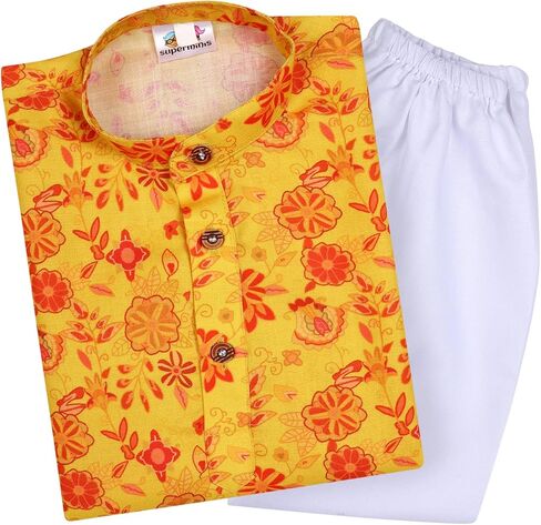 Baby Boys Cotton Printed Kurta With White Pyjama Dress in Saudi Arabia