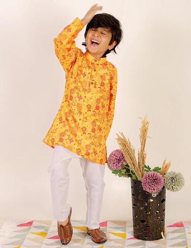 Baby Boys Cotton Printed Kurta With White Pyjama Dress in Saudi Arabia