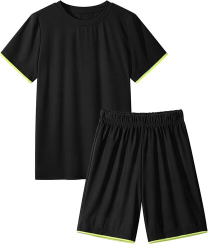 Boys Athletic Short Sets 2 Piece T-Shirt and Shorts for Kids Loose Mesh Outfit Sets in Saudi Arabia
