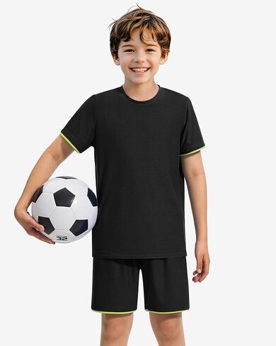 Boys Athletic Short Sets 2 Piece T-Shirt and Shorts for Kids Loose Mesh Outfit Sets in Saudi Arabia