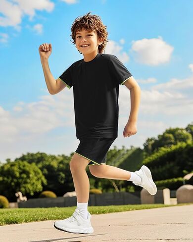 Boys Athletic Short Sets 2 Piece T-Shirt and Shorts for Kids Loose Mesh Outfit Sets in Saudi Arabia