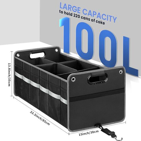 Car Trunk Organizer, Car Storage Organizer, Collapsible Multi Compartment for Car, Suv, Sedan, Truck, 100L, Extra Larger (Black, 100L) in Saudi Arabia