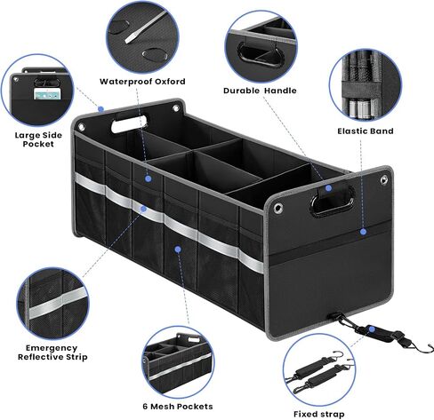Car Trunk Organizer, Car Storage Organizer, Collapsible Multi Compartment for Car, Suv, Sedan, Truck, 100L, Extra Larger (Black, 100L) in Saudi Arabia