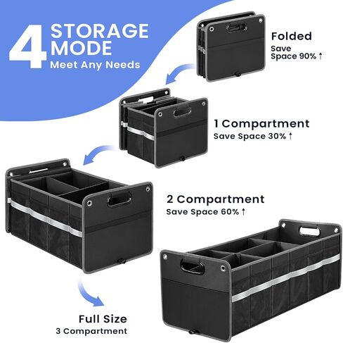 Car Trunk Organizer, Car Storage Organizer, Collapsible Multi Compartment for Car, Suv, Sedan, Truck, 100L, Extra Larger (Black, 100L) in Saudi Arabia