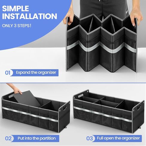 Car Trunk Organizer, Car Storage Organizer, Collapsible Multi Compartment for Car, Suv, Sedan, Truck, 100L, Extra Larger (Black, 100L) in Saudi Arabia