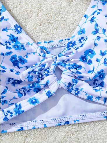 MakeMeChic Girl's Bikini Sets Twist Floral Spaghetti Strap High Waist Swimsuit with Beach Skirt in Saudi Arabia
