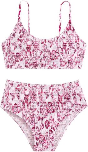 SHENHE Girl's Floral Swimsuits 2 Piece Scoop Neck Bikini Spaghetti Strap Smocked Bathing Suit in Saudi Arabia