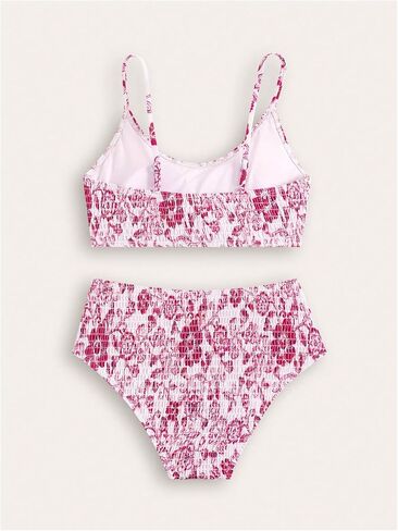 SHENHE Girl's Floral Swimsuits 2 Piece Scoop Neck Bikini Spaghetti Strap Smocked Bathing Suit in Saudi Arabia
