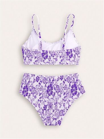 SHENHE Girl's Floral Swimsuits 2 Piece Scoop Neck Bikini Spaghetti Strap Smocked Bathing Suit in Saudi Arabia