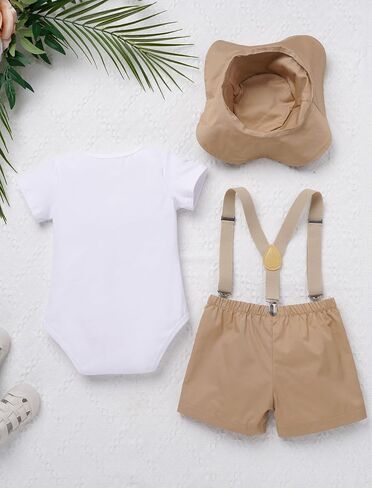 OBEEII First Birthday Outfit Baby Boy Cake Smash Outfit Safari Zookeeper Animal Lion Bow Tie Romper + Suspender Shorts + Hat in Saudi Arabia