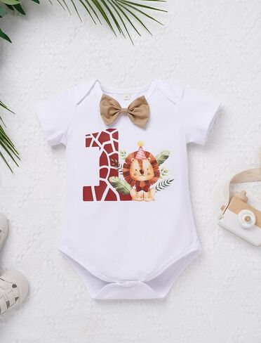 OBEEII First Birthday Outfit Baby Boy Cake Smash Outfit Safari Zookeeper Animal Lion Bow Tie Romper + Suspender Shorts + Hat in Saudi Arabia