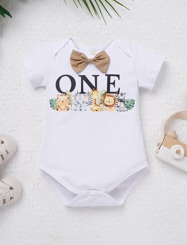 OBEEII First Birthday Outfit Baby Boy Cake Smash Outfit Safari Zookeeper Animal Lion Bow Tie Romper + Suspender Shorts + Hat in Saudi Arabia