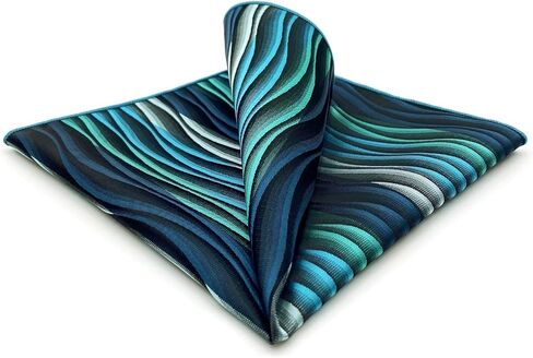 S&W SHLAX&WING Pocket Squares for Men Ripple Blue Turquoise Large XL for Suits in Saudi Arabia