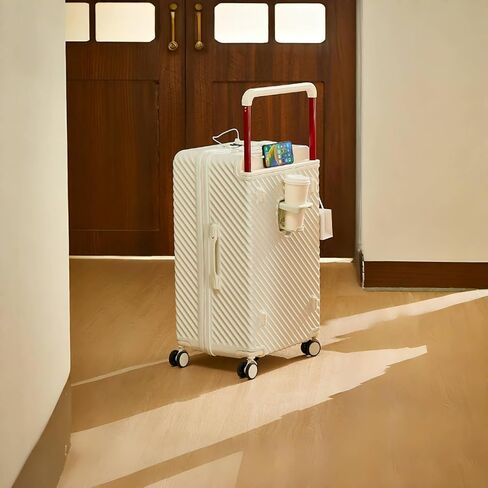 Carry On Luggage 20In Wide Handle with 360 Spinner Wheels, USB & Type C Port, Cup Holder & TSA Lock, Hard Case Luggage, Hardshell Travel Suitcase for Men Women (PVC Cover For Free) White in Kuwait