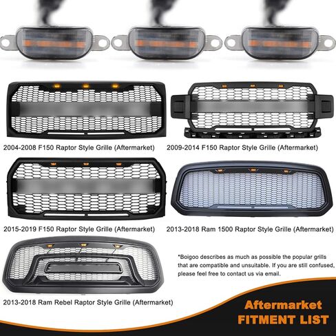 Boigoo Front Grille Light Compatible with Ford F150 Raptor 2004-2019 & Dodge Ram 1500 2013-2018 Raptor Style Aftermarket Grilles, Cars Grid Decorative Amber LED (Yellow Lights Smoked Lens) in Kuwait