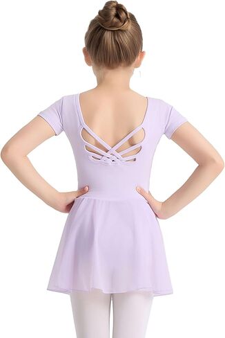 Ballet Leotards for Girls Ballet Dress Toddler Dance Leotard Short Sleeve and Criss-Cross Back, 2T-11Y in Saudi Arabia