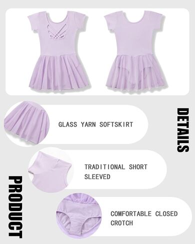 Ballet Leotards for Girls Ballet Dress Toddler Dance Leotard Short Sleeve and Criss-Cross Back, 2T-11Y in Saudi Arabia