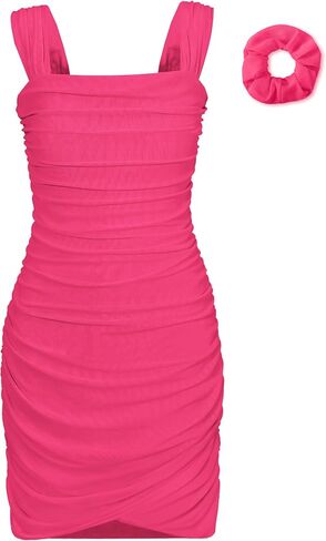 EXARUS Girls Dance Dress with Built in Bra Teen Ruched Bodycon Mesh Front Wrap Hem Tween Easter Party Tight Mini Dresses in Kuwait