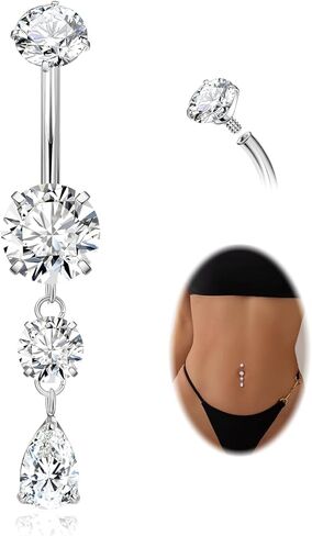 G23 Pure Titanium Dangle Belly Button Rings for Women Internally Thread Curved Barbell Belly Rings Dangling Navel Rings CZ Teardrop Navel Piercing Jewelry 6-16mm in Saudi Arabia