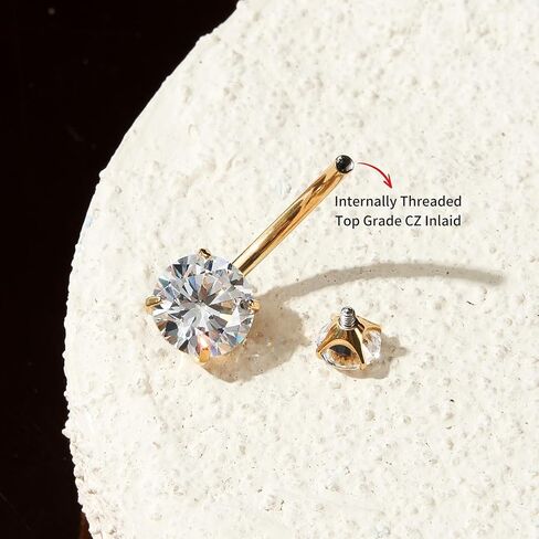 1PC G23 Titanium Belly Button Rings 14G 1.6MM Round Cubic Zirconia Belly Rings 6 Sizes of Length to Choose Navel Barbell Belly Piercing Jewelry for Women in Saudi Arabia