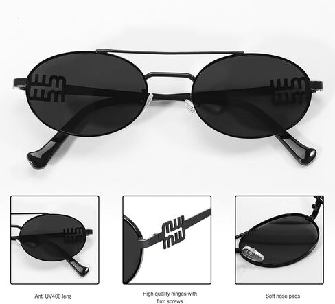 Retro Oval 90s Metal Sunglasses for Women, 2025 Trendy Chic Narrow Gold Sun Glasses Fashion Sunnies in Kuwait