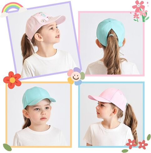 Kids Baseball Hat Visor, Little Girl High Ponytail Sun Hat Cotton Baseball Caps, Beach Sun Hat for Toddler Age 3-8 in Kuwait