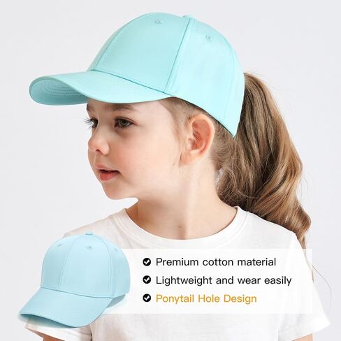 Kids Baseball Hat Visor, Little Girl High Ponytail Sun Hat Cotton Baseball Caps, Beach Sun Hat for Toddler Age 3-8 in Kuwait