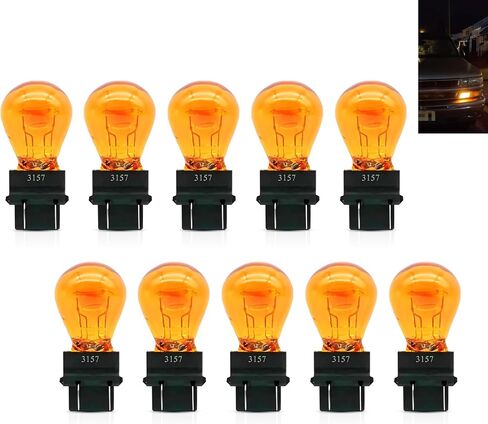 10 PCS Automotive 3157 12V 21/5W Halogen مصباح الهالوجين ، كوارتز مقاوم للماء ، استبدال إضاءة الإضاءة الشعبية المزدوجة ، ومصباح قاعدة بلاستيكية مقاومة للحرارة ، ومصباح عالمي للسيارات (العنبر) in Kuwait
