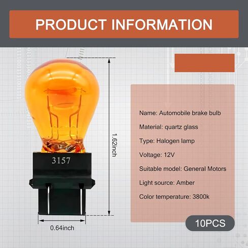 10 PCS Automotive 3157 12V 21/5W Halogen مصباح الهالوجين ، كوارتز مقاوم للماء ، استبدال إضاءة الإضاءة الشعبية المزدوجة ، ومصباح قاعدة بلاستيكية مقاومة للحرارة ، ومصباح عالمي للسيارات (العنبر) in Kuwait